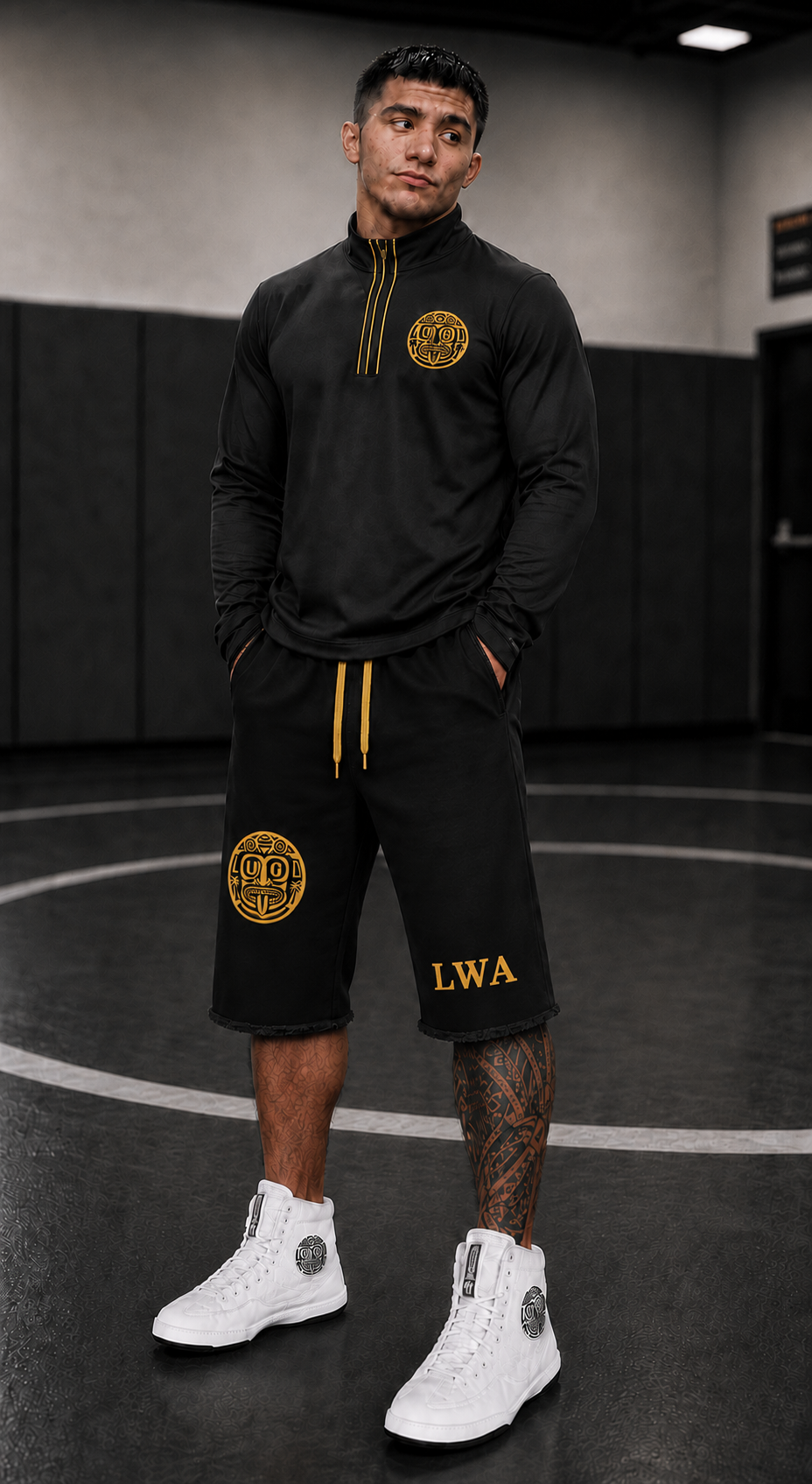 Lugo Black & Gold Cut-Off Joggers